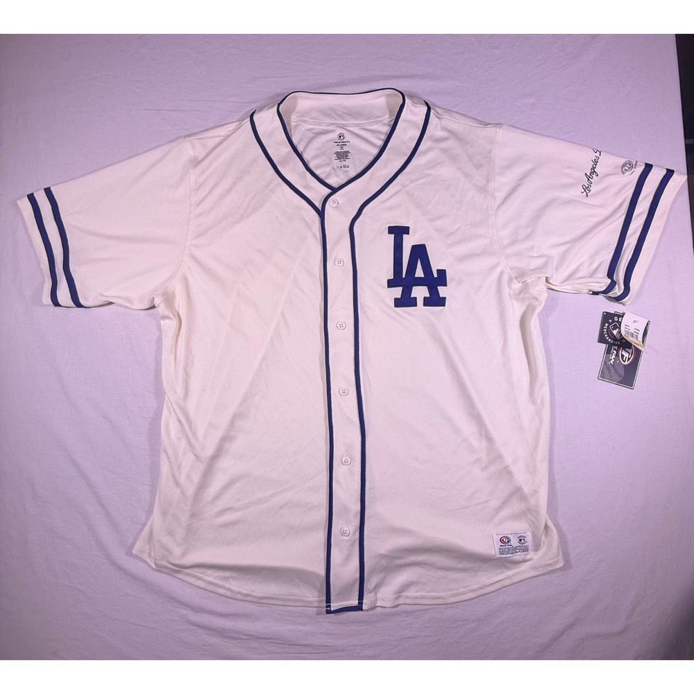 True Fan Baseball Jersey Mens 2X White NEW Los Angeles Dodgers MLB Button Up